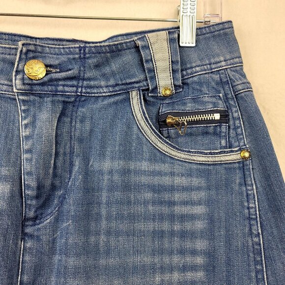 Style J Womens Denim Skirt Butterfly Pocket Embroidery Frayed Hem Y2K Sz30 Large - Picture 2 of 10